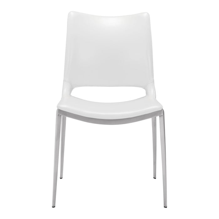 Zuo Modern Ace Dining Chair Set of 2, White/Silver