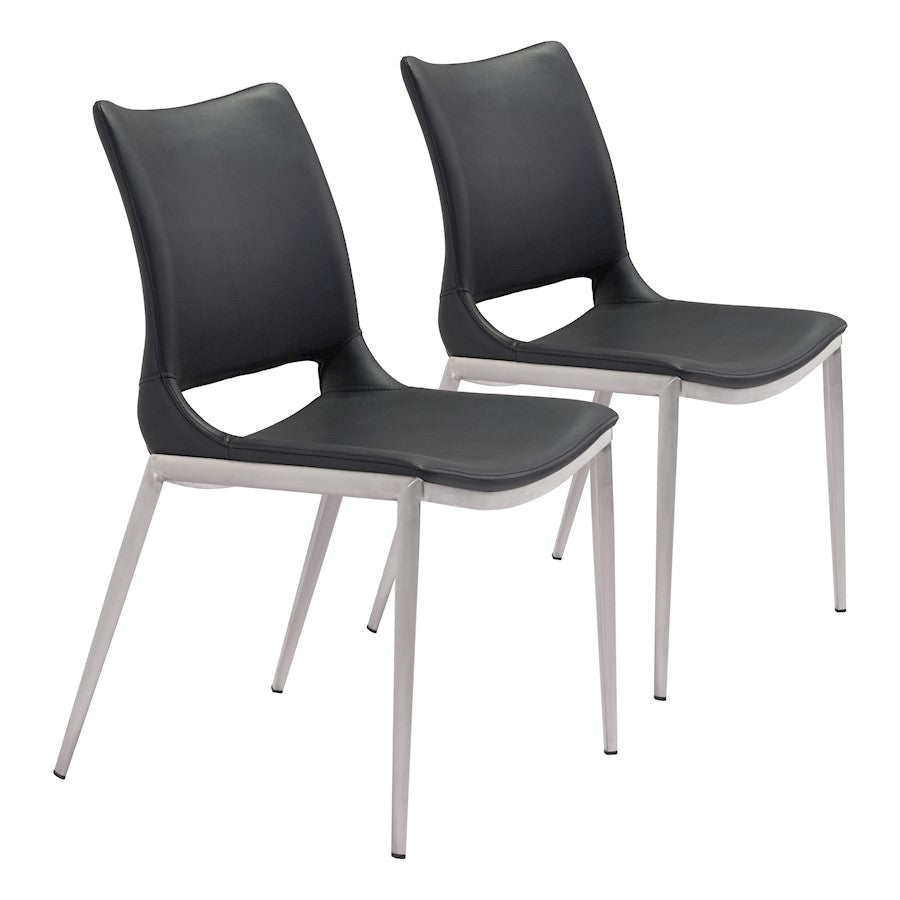 Zuo Modern Ace Dining Chair Set of 2, Black/Silver - 101280