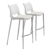 Zuo Modern Ace BarStool Set of 2, White/Silver - 101283