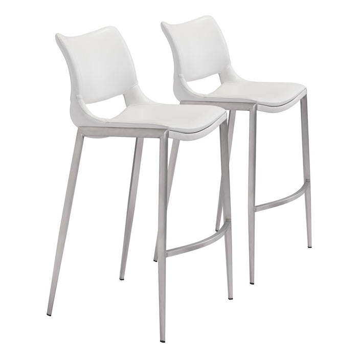 Zuo Modern Ace BarStool Set of 2, White/Silver - 101283