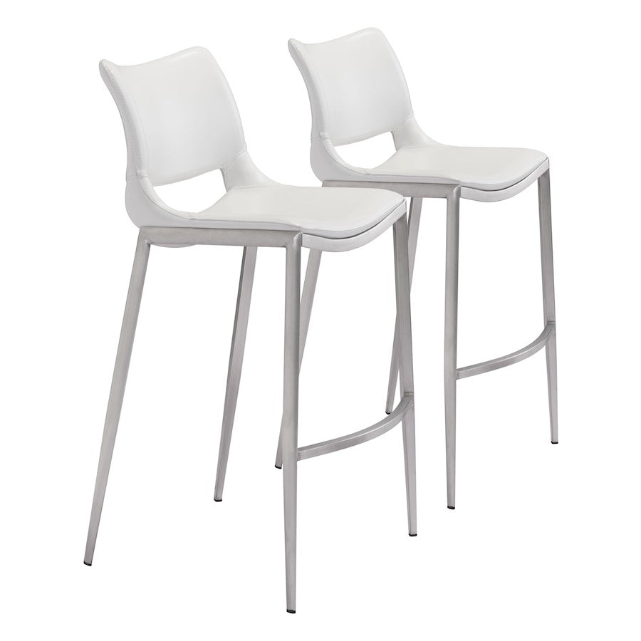 Zuo Modern Ace BarStool Set of 2, White/Silver - 101283