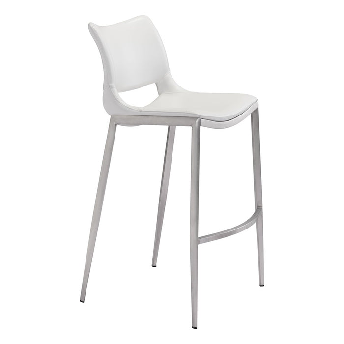 Zuo Modern Ace BarStool Set of 2, White/Silver