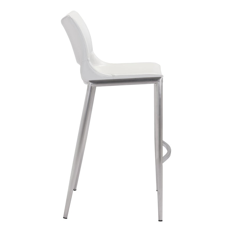 Zuo Modern Ace BarStool Set of 2, White/Silver