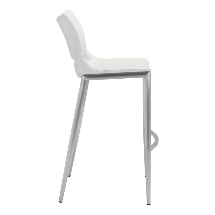Zuo Modern Ace BarStool Set of 2, White/Silver