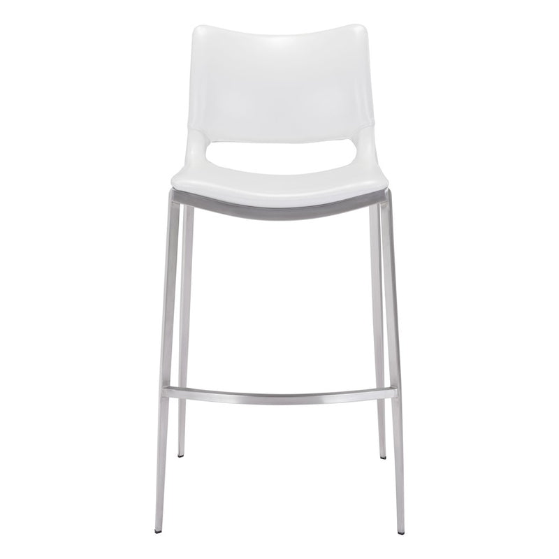 Zuo Modern Ace BarStool Set of 2, White/Silver