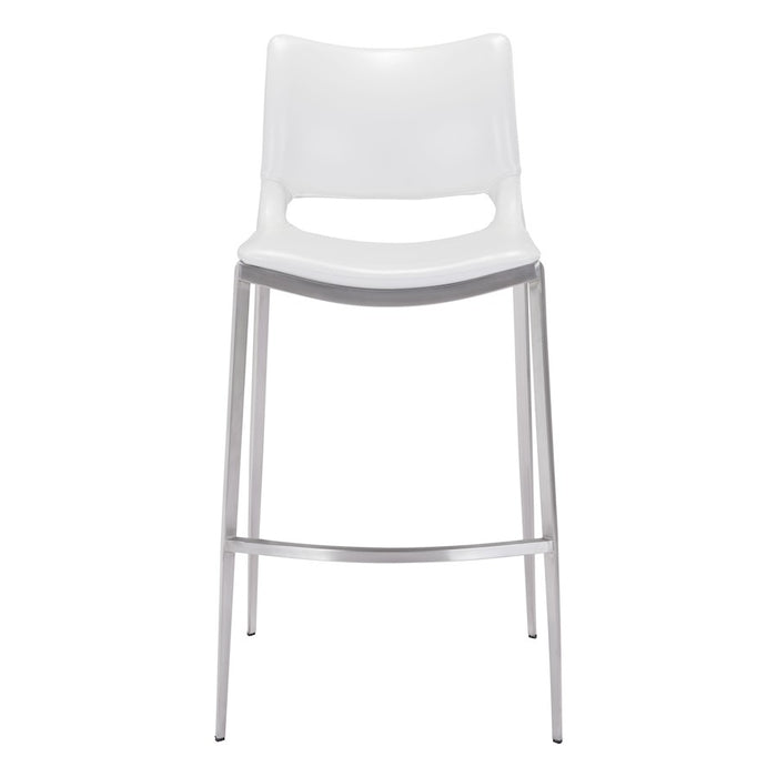 Zuo Modern Ace BarStool Set of 2, White/Silver