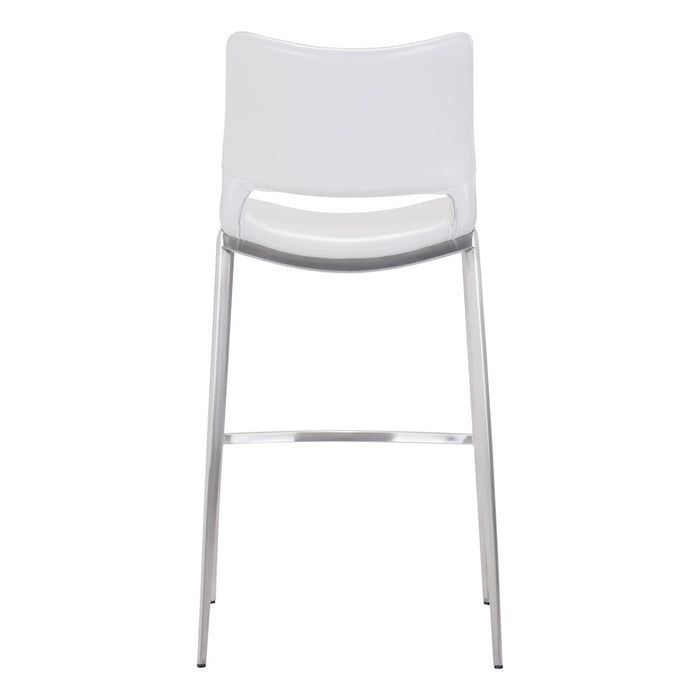 Zuo Modern Ace BarStool Set of 2, White/Silver
