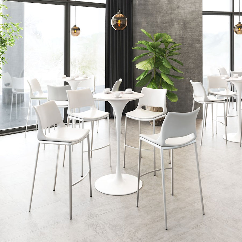 Zuo Modern Ace BarStool Set of 2, White/Silver