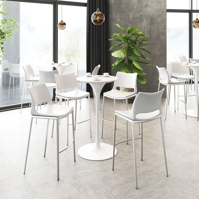 Zuo Modern Ace BarStool Set of 2, White/Silver
