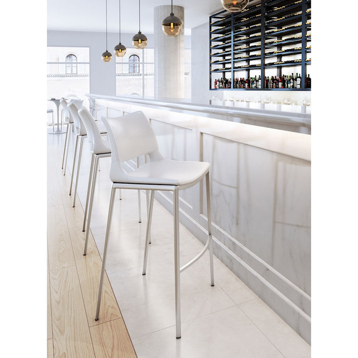 Zuo Modern Ace BarStool Set of 2, White/Silver
