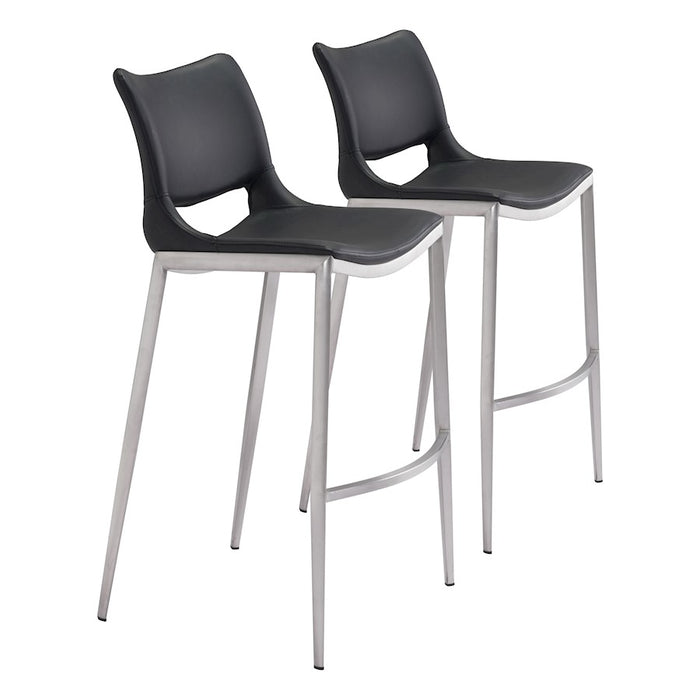 Zuo Modern Ace BarStool Set of 2, Black/Silver - 101284