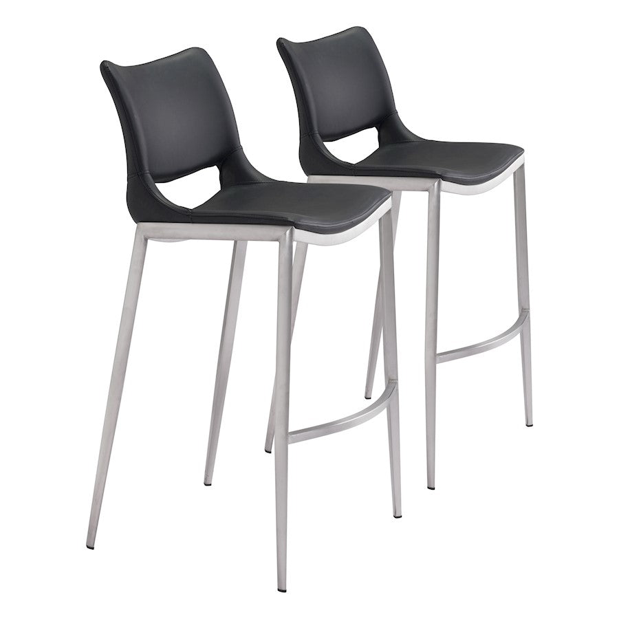Zuo Modern Ace BarStool Set of 2, Black/Silver - 101284