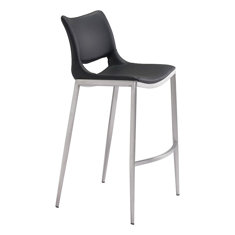 Zuo Modern Ace BarStool Set of 2, Black/Silver
