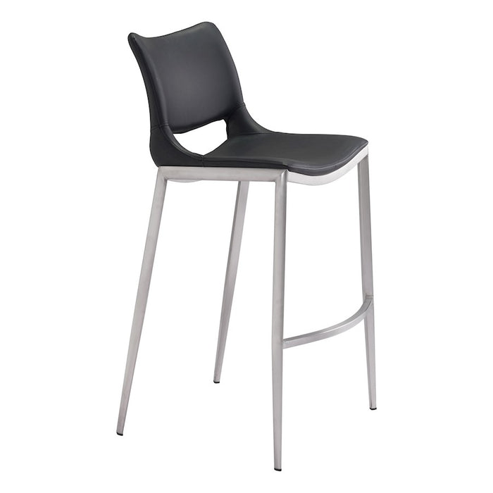 Zuo Modern Ace BarStool Set of 2, Black/Silver