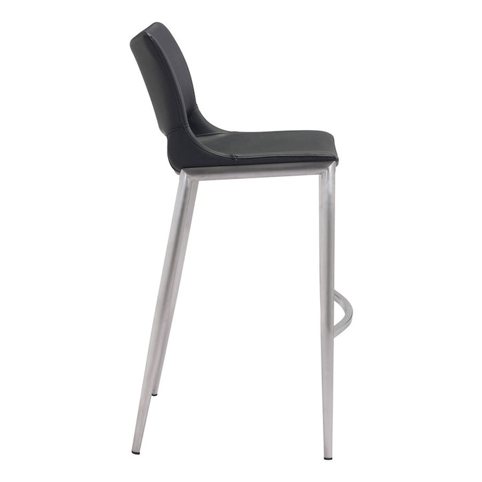 Zuo Modern Ace BarStool Set of 2, Black/Silver