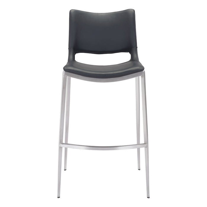 Zuo Modern Ace BarStool Set of 2, Black/Silver