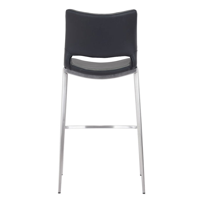 Zuo Modern Ace BarStool Set of 2, Black/Silver