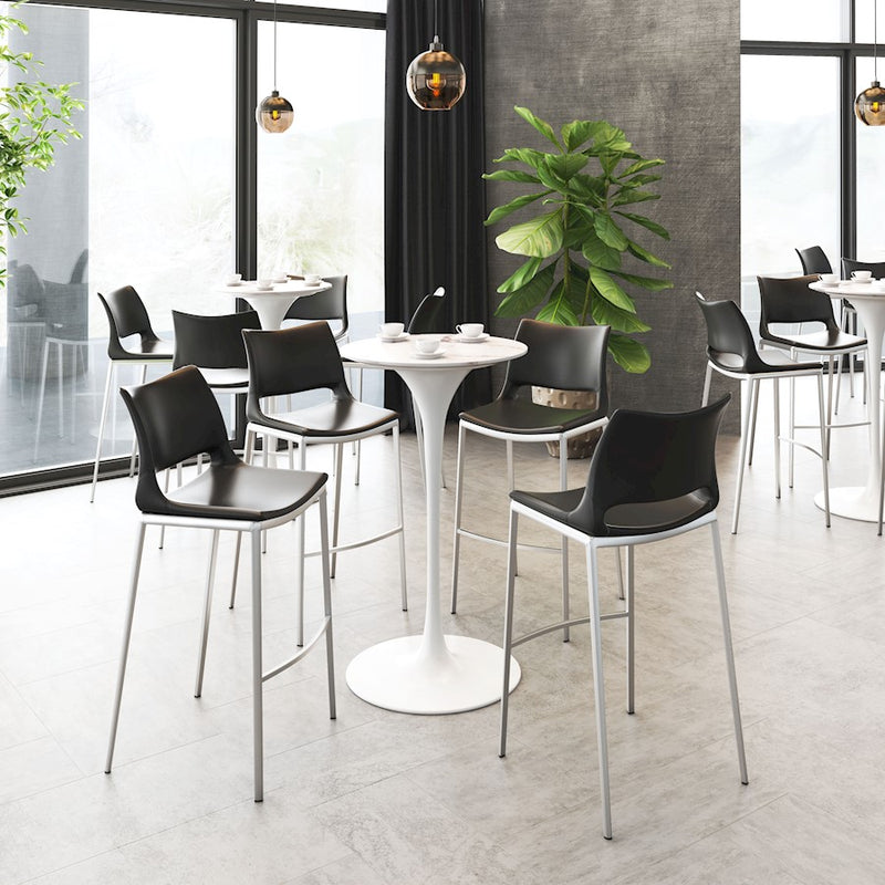 Zuo Modern Ace BarStool Set of 2, Black/Silver