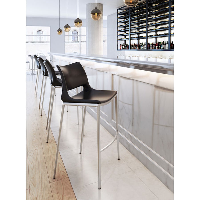 Zuo Modern Ace BarStool Set of 2, Black/Silver