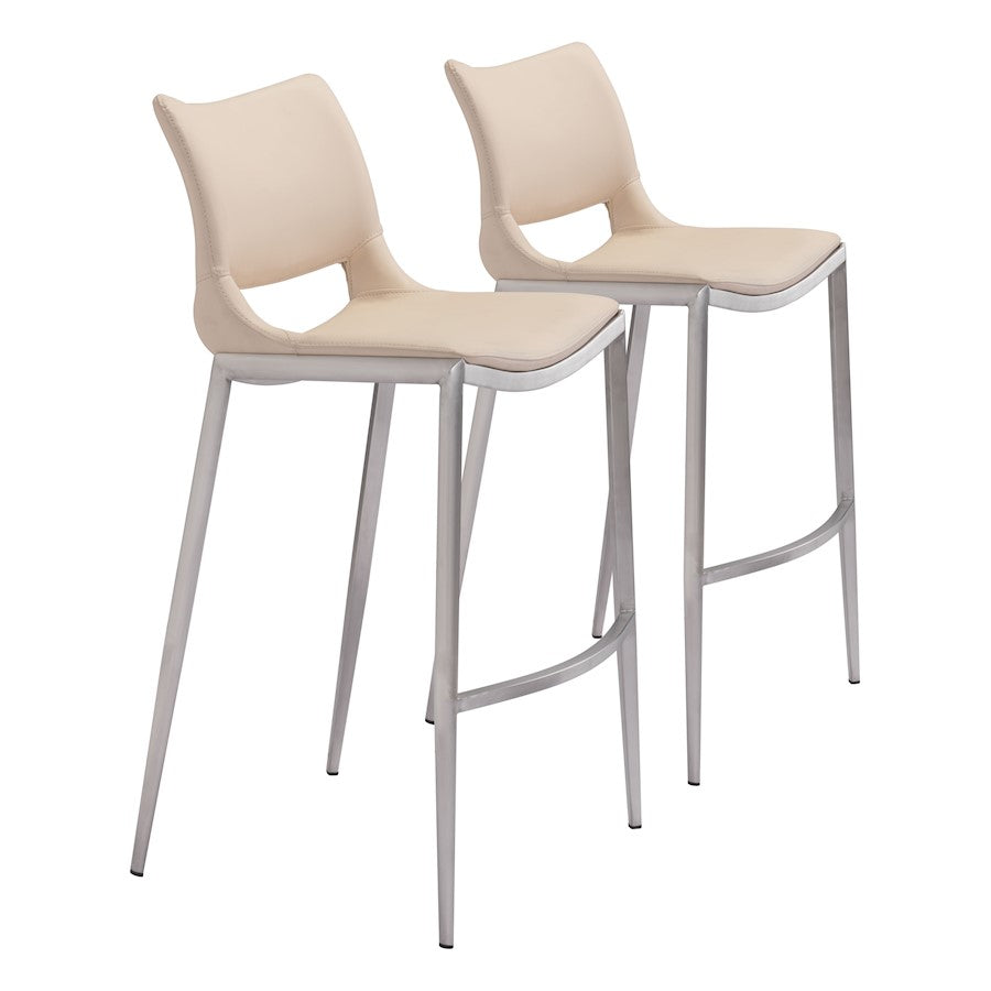 Zuo Modern Ace BarStool Set of 2, Light Pink/Silver - 101285