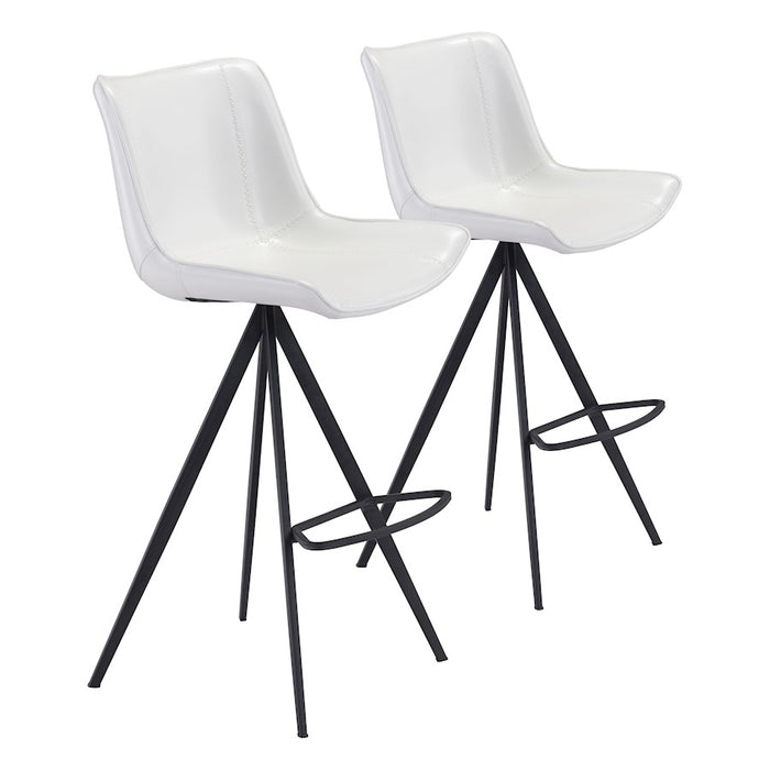 Zuo Modern Aki BarStool Set of 2, White/Black - 101287