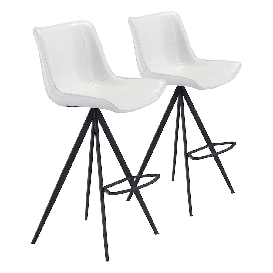 Zuo Modern Aki BarStool Set of 2, White/Black - 101287