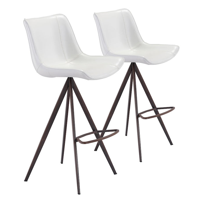 Zuo Modern Aki BarStool Set of 2, White/Walnut - 101288