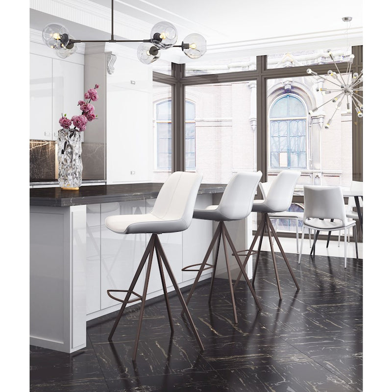 Zuo Modern Aki BarStool Set of 2, White/Walnut