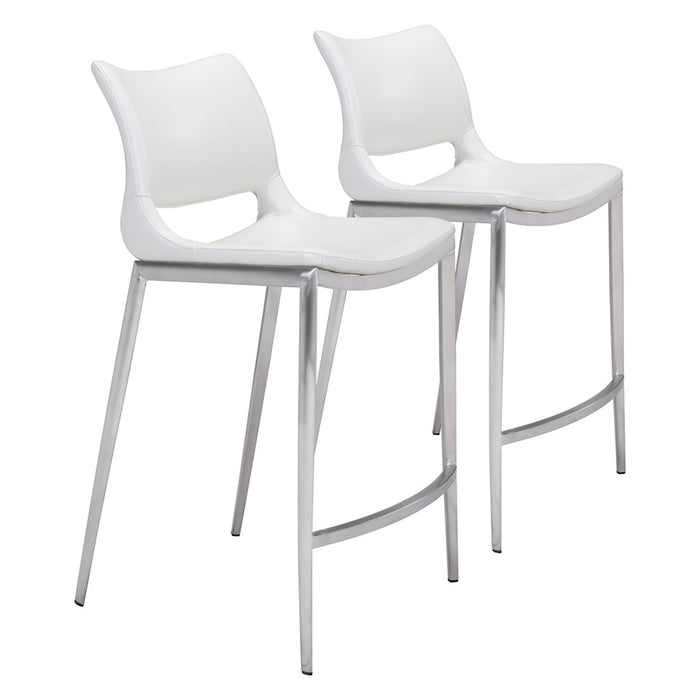 Zuo Modern Ace Counter Stool Set of 2, White/Silver - 101390