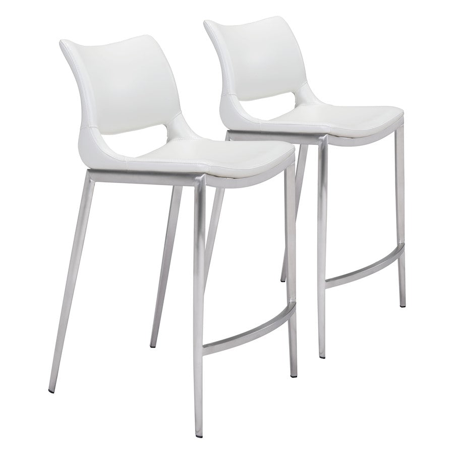 Zuo Modern Ace Counter Stool Set of 2, White/Silver - 101390