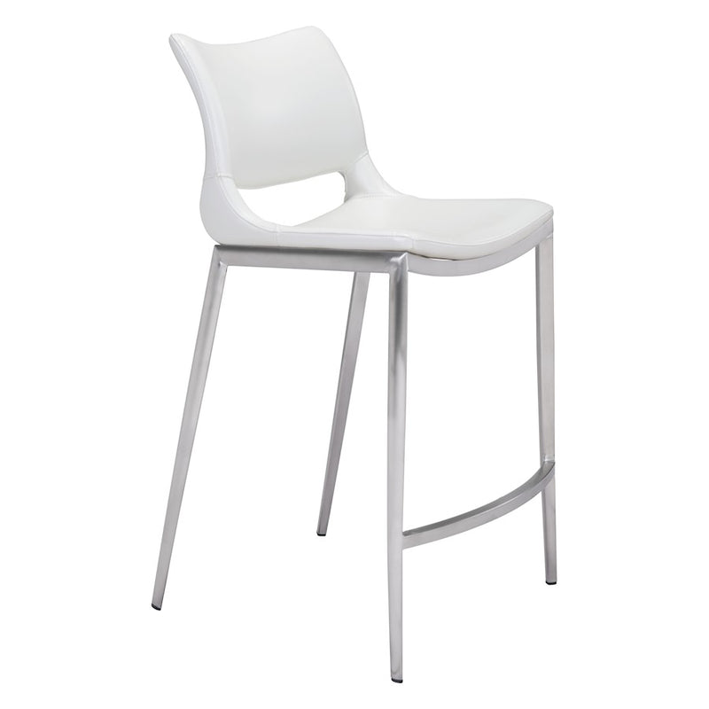 Zuo Modern Ace Counter Stool Set of 2, White/Silver
