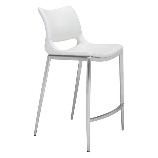 Zuo Modern Ace Counter Stool Set of 2, White/Silver