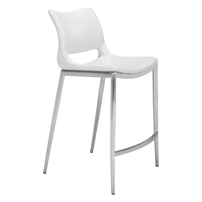 Zuo Modern Ace Counter Stool Set of 2, White/Silver