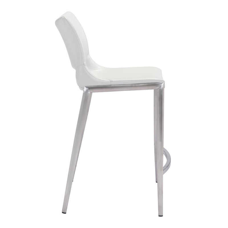 Zuo Modern Ace Counter Stool Set of 2, White/Silver