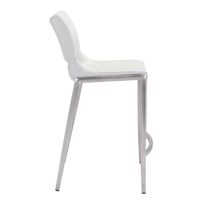 Zuo Modern Ace Counter Stool Set of 2, White/Silver