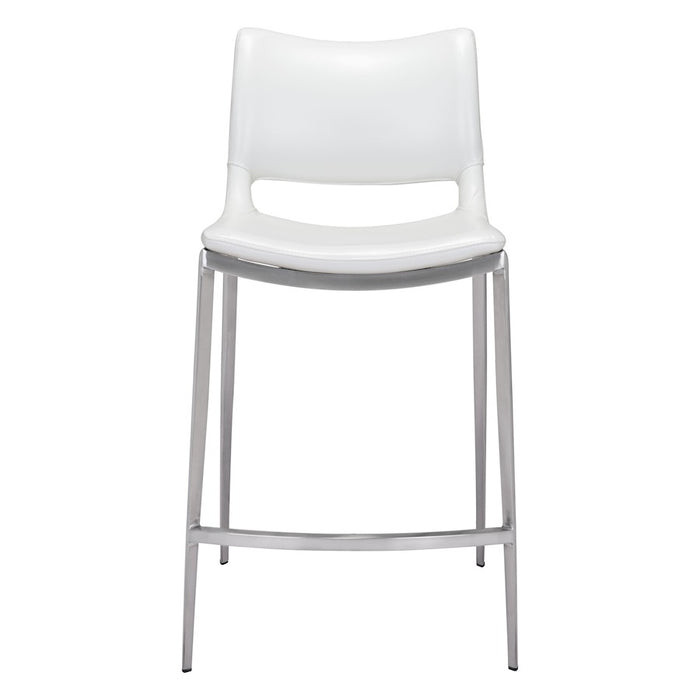 Zuo Modern Ace Counter Stool Set of 2, White/Silver