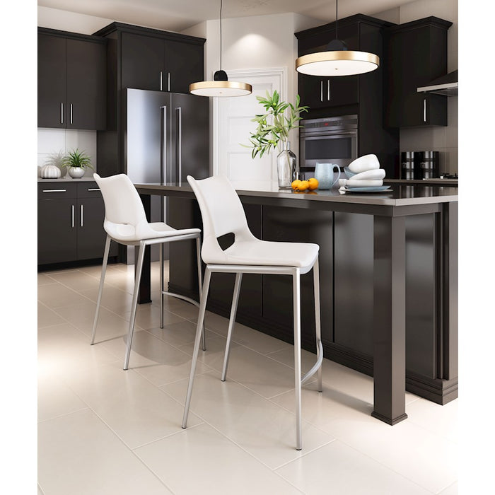Zuo Modern Ace Counter Stool Set of 2, White/Silver