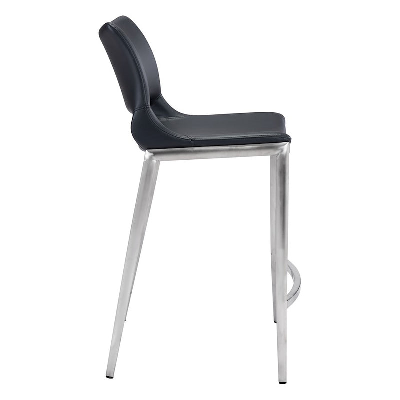 Zuo Modern Ace Counter Stool Set of 2, Black/Silver
