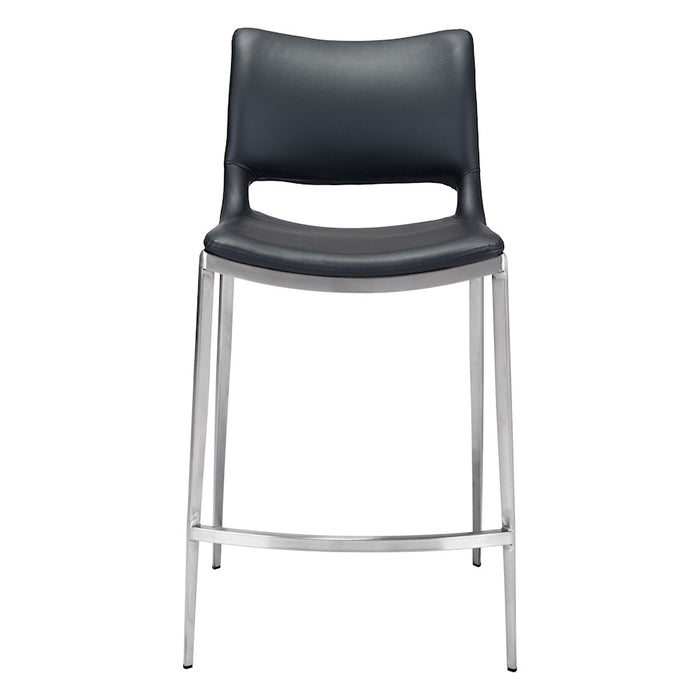 Zuo Modern Ace Counter Stool Set of 2, Black/Silver