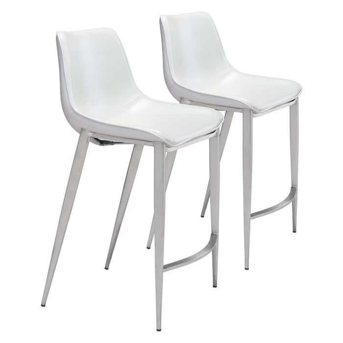 Zuo Modern Magnus Counter Stool Set of 2, White/Silver - 101408