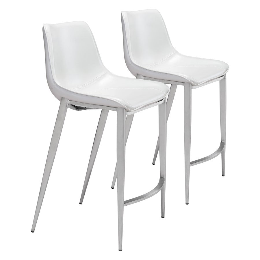 Zuo Modern Magnus Counter Stool Set of 2, White/Silver - 101408