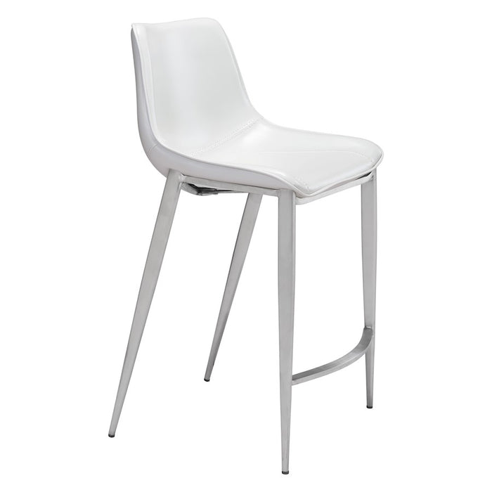 Zuo Modern Magnus Counter Stool Set of 2, White/Silver