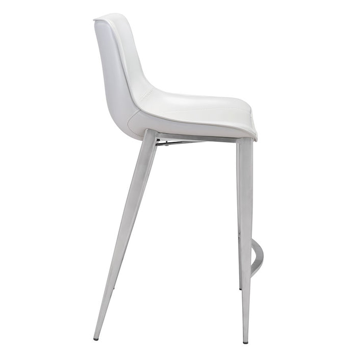 Zuo Modern Magnus Counter Stool Set of 2, White/Silver