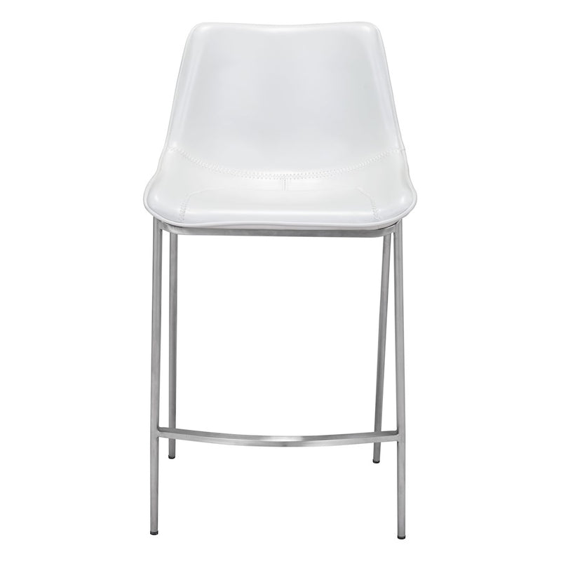 Zuo Modern Magnus Counter Stool Set of 2, White/Silver