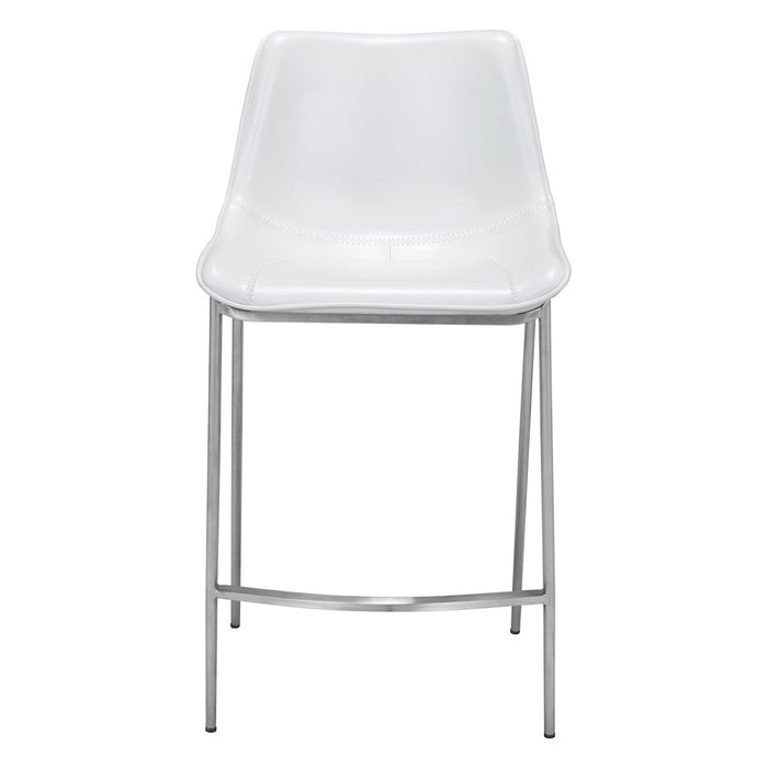 Zuo Modern Magnus Counter Stool Set of 2, White/Silver