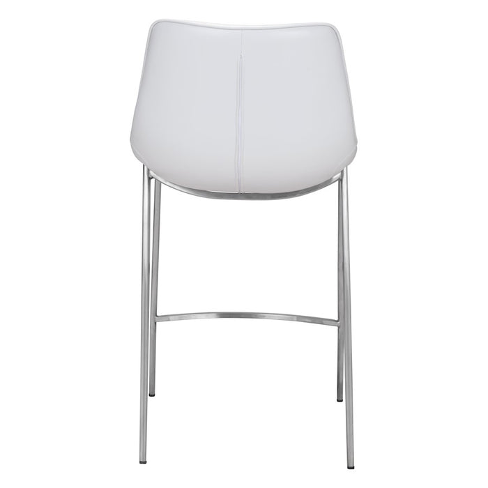 Zuo Modern Magnus Counter Stool Set of 2, White/Silver