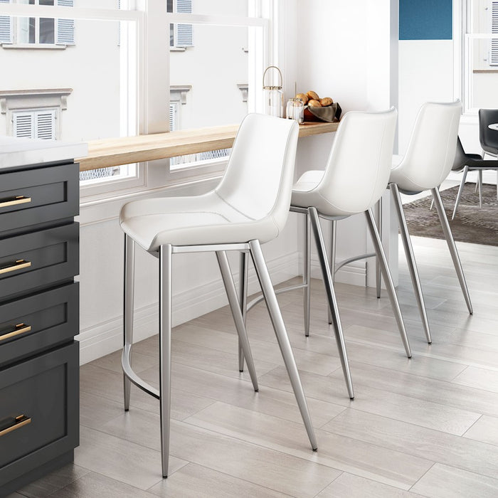 Zuo Modern Magnus Counter Stool Set of 2, White/Silver