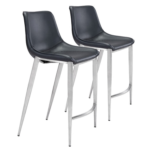 Zuo Modern Magnus Counter Stool Set of 2, Black/Silver - 101409