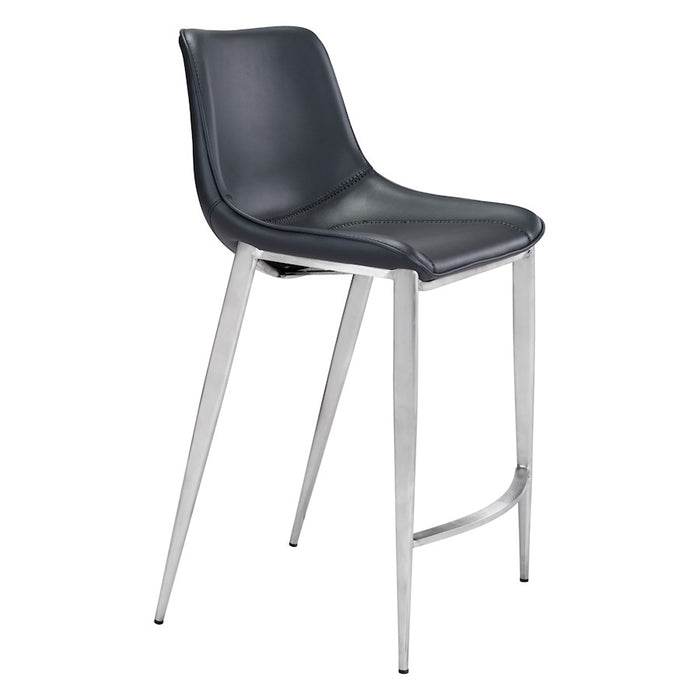 Zuo Modern Magnus Counter Stool Set of 2, Black/Silver