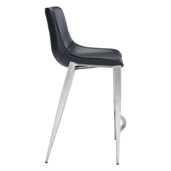 Zuo Modern Magnus Counter Stool Set of 2, Black/Silver